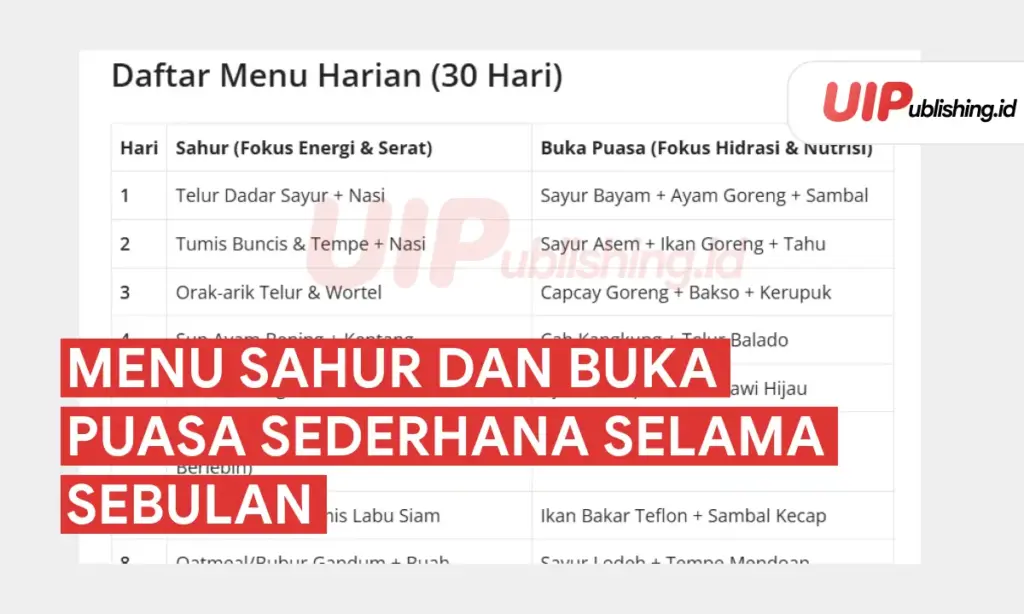 menu sahur dan buka puasa sederhana selama sebulan
