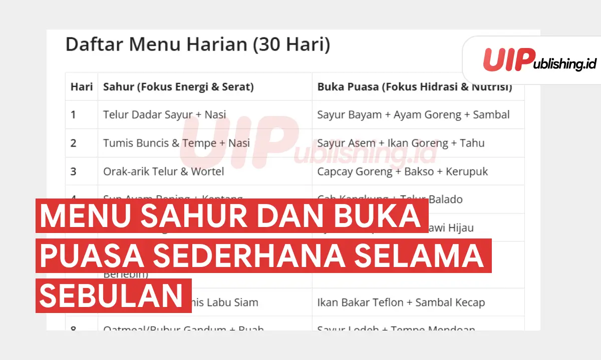 menu sahur dan buka puasa sederhana selama sebulan
