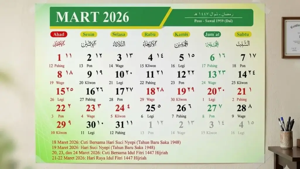 Kalender Bulan Maret 2026 dan Tanggal Merah